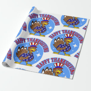 happy thanksgiving turkey patriotic american funny wrapping paper