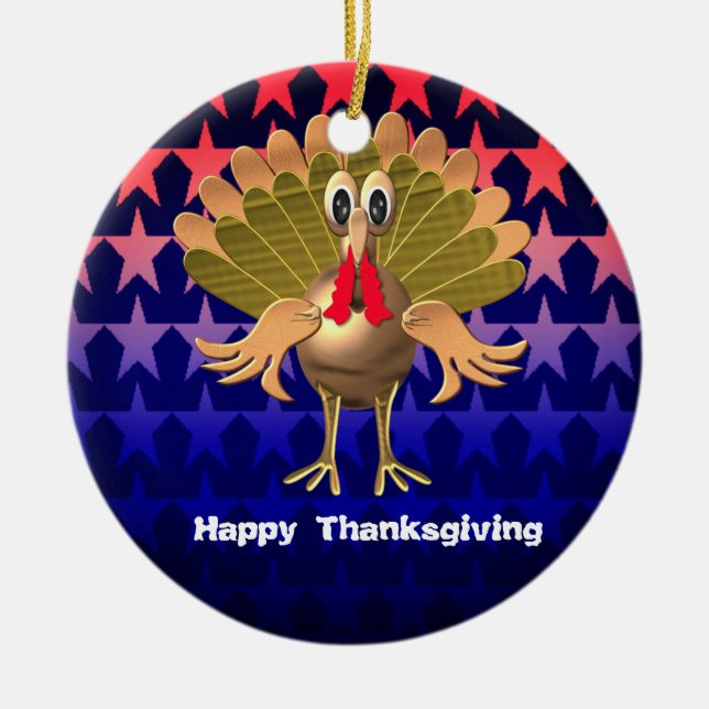 Happy Thanksgiving Turkey,Personalised Ceramic Ornament (Front)