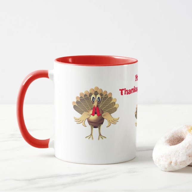 Happy Thanksgiving Turkey,Personalised Mug (With Donut)