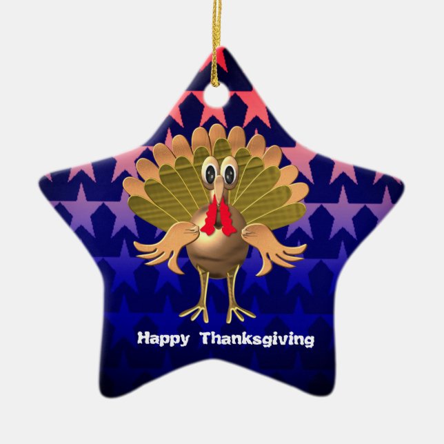 Happy Thanksgiving Turkey,Personalized Ceramic Ornament (Front)