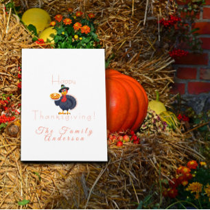 Happy thanksgiving turkey pie light white card