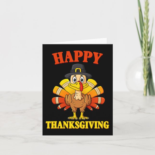 Happy Thanksgiving Turkey Pilgrim Boys Girls Kids  Card (Front)