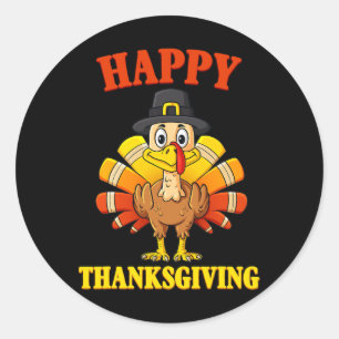 Happy Thanksgiving Turkey Pilgrim Boys Girls Kids  Classic Round Sticker
