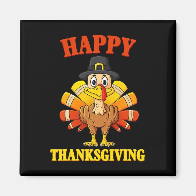 Happy Thanksgiving Turkey Pilgrim Boys Girls Kids  Magnet (Front)
