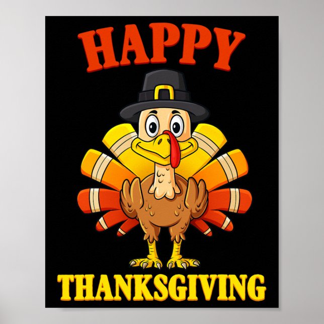 Happy Thanksgiving Turkey Pilgrim Boys Girls Kids  Poster (Front)