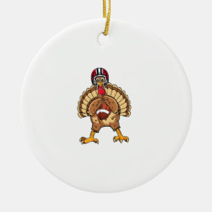 Happy Thanksgiving Turkey Playing Football Dad Men Ceramic Ornament