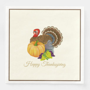 Happy Thanksgiving Turkey Pumpkin Grapes Party Napkin