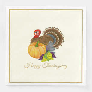 Happy Thanksgiving Turkey Pumpkin Grapes Party Napkin