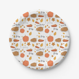 Happy Thanksgiving Turkey & Pumpkin Pie Paper Plate