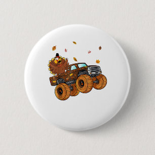 Happy Thanksgiving Turkey Riding Monster Truck Boy 6 Cm Round Badge