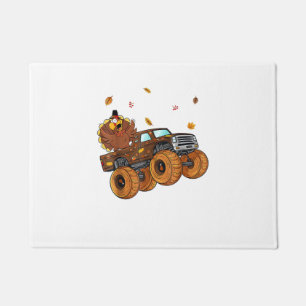 Happy Thanksgiving Turkey Riding Monster Truck Boy Doormat