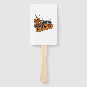 Happy Thanksgiving Turkey Riding Monster Truck Boy Hand Fan