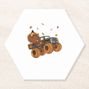 Happy Thanksgiving Turkey Riding Monster Truck Boy Paper Coaster