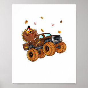 Happy Thanksgiving Turkey Riding Monster Truck Boy Poster