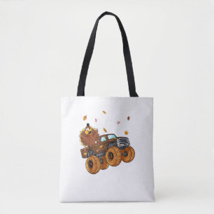 Happy Thanksgiving Turkey Riding Monster Truck Boy Tote Bag