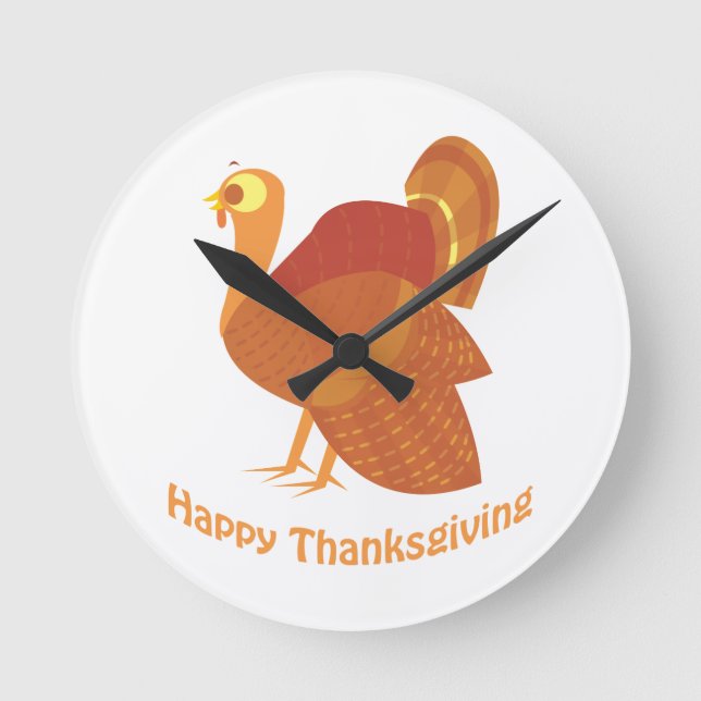 Happy Thanksgiving Turkey Round Clock (Front)