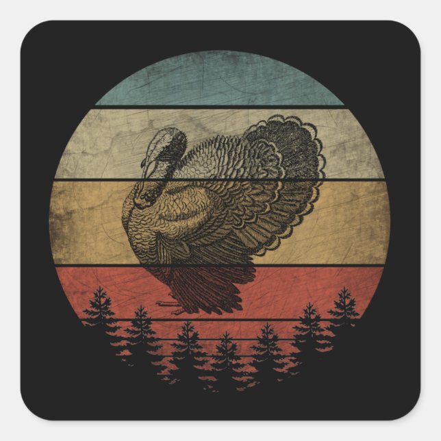 HAPPY THANKSGIVING TURKEY SQUARE STICKER (Front)