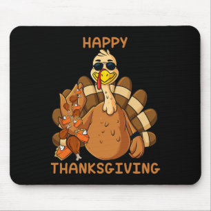 Happy Thanksgiving Turkey Throwing Food Fun Boys K Mouse Pad