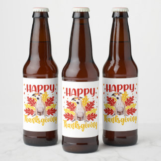 Happy Thanksgiving Turkey | Whippet lover Gift Beer Bottle Label