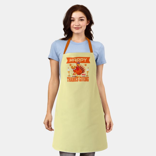 Happy Thanksgiving Turkey with Pie Apron (Worn)