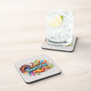 Happy Thanksgiving turkey word art Coaster