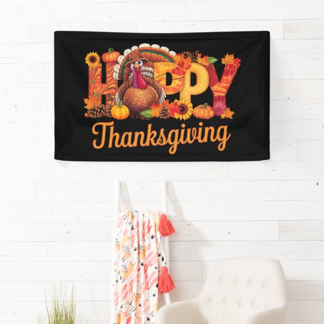 Happy Thanksgiving Turkeys Fall Banner (Insitu)