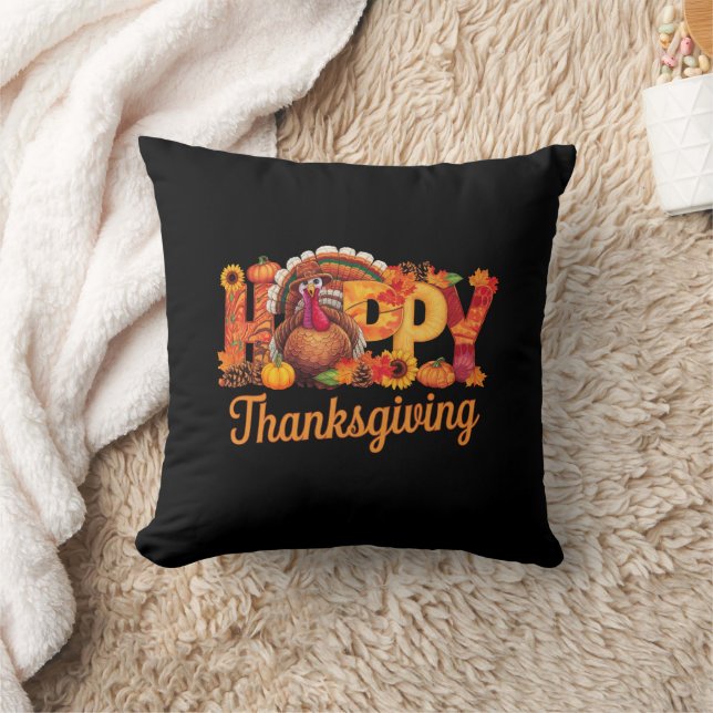 Happy Thanksgiving Turkeys Fall Cushion (Blanket)