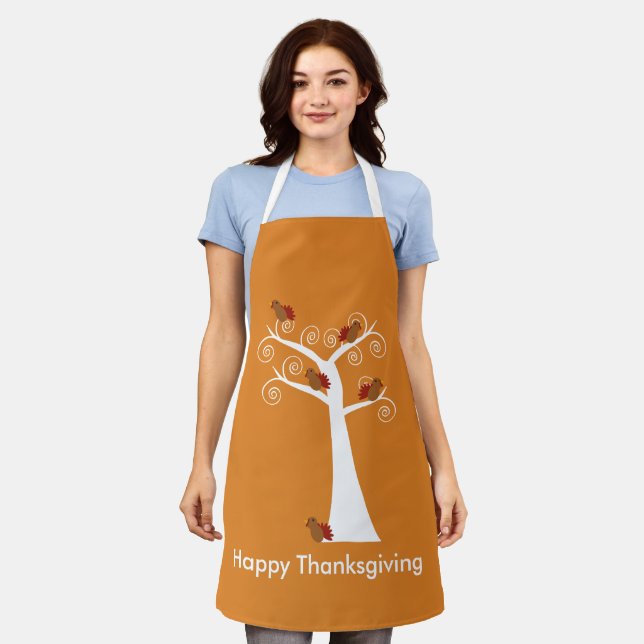 Happy Thanksgiving Turkeys in a Tree Personalise Apron (Worn)