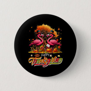 Happy Thanksgiving Two Cute Flamingos With Rber Jo 6 Cm Round Badge