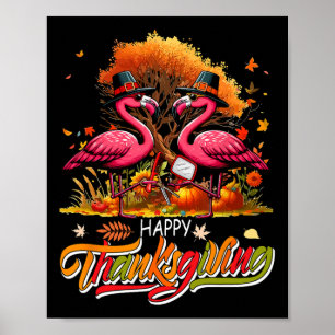 Happy Thanksgiving Two Cute Flamingos With Rber Jo Poster