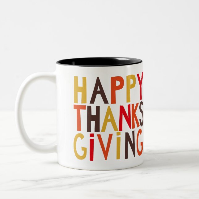 Happy Thanksgiving! Two-Tone Coffee Mug (Left)
