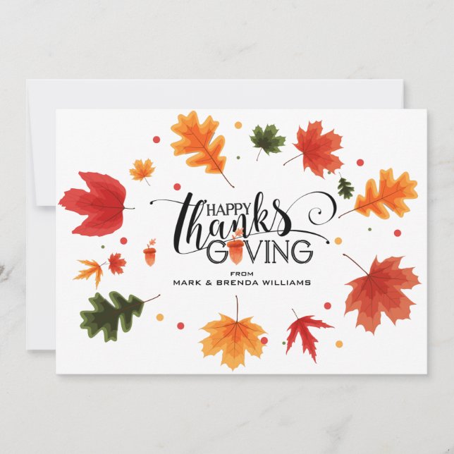 Happy Thanksgiving typography leaves frame Thank Y You Card (Front)