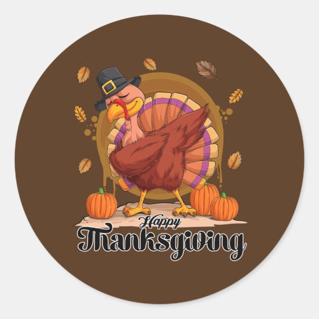 Happy Thanksgiving Typography Round Sticker (Front)