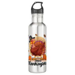 Happy Thanksgiving Typography Water Bottle