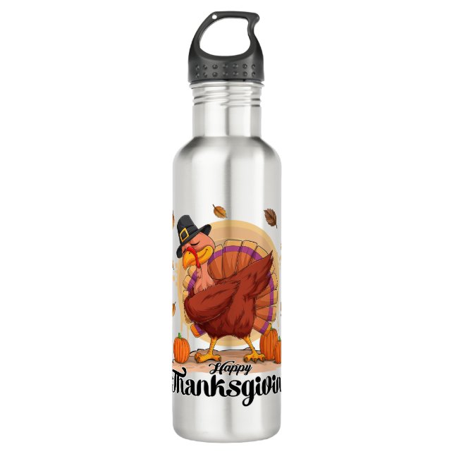 Happy Thanksgiving Typography Water Bottle (Front)