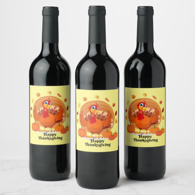 Happy Thanksgiving Typography Wine Label (Bottles)