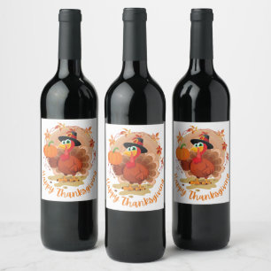 Happy Thanksgiving Typography Wine Label