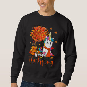 Happy Thanksgiving Unicorn And Autumn Tree Unicorn Sweatshirt