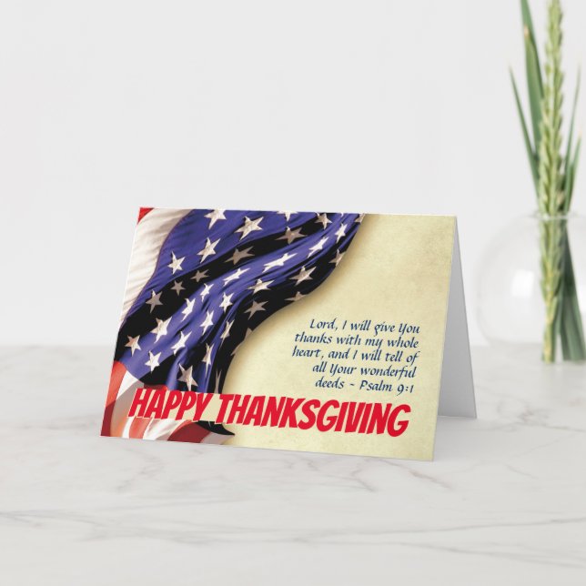 HAPPY THANKSGIVING | USA Flag | Scripture Card (Front)
