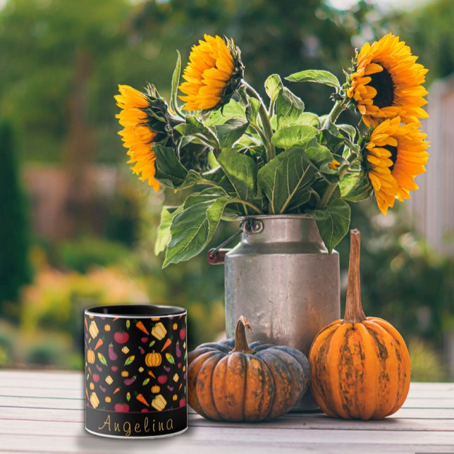 Happy thanksgiving  vegetables pattern black mug (Creator Uploaded)