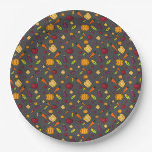 Happy thanksgiving vegetables pattern grey paper plate