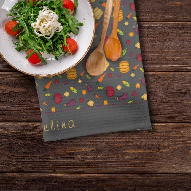 Happy thanksgiving  vegetables pattern grey tea towel (Creator Uploaded)