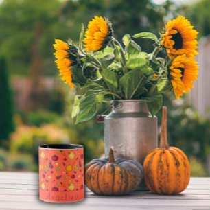 Happy thanksgiving vegetables pattern orange mug