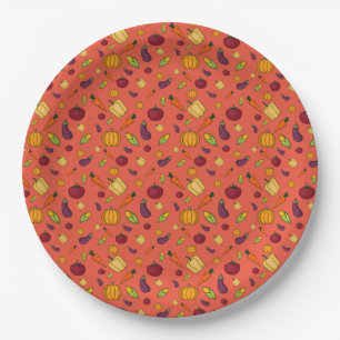 Happy thanksgiving  vegetables pattern orange paper plate