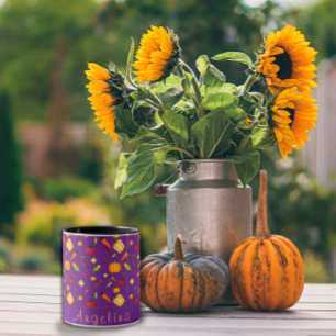 Happy thanksgiving  vegetables pattern purple mug
