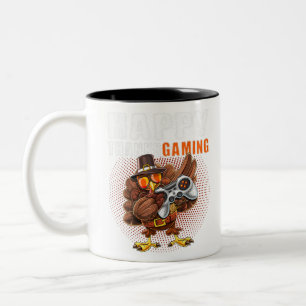 Happy Thanksgiving Video Game Dabbing Turkey Pilgr Two-Tone Coffee Mug