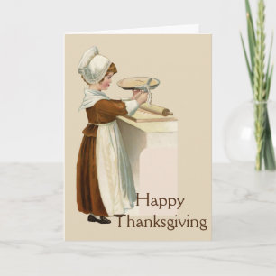 Happy Thanksgiving, Vintage Image of Girl Baking Holiday Card