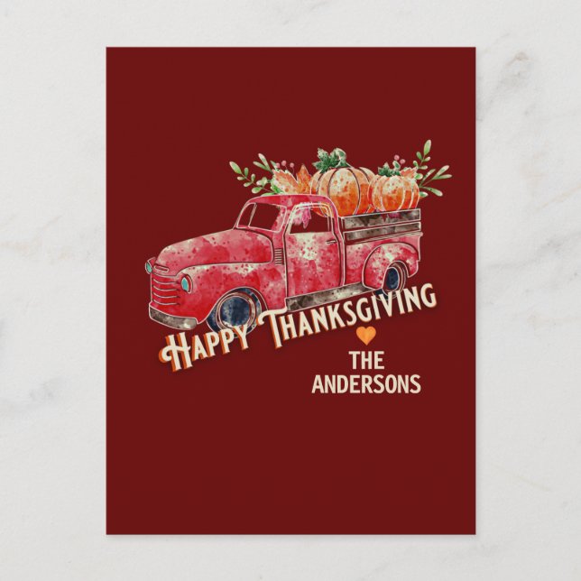 Happy Thanksgiving Vintage Pumpkin Truck  Postcard (Front)