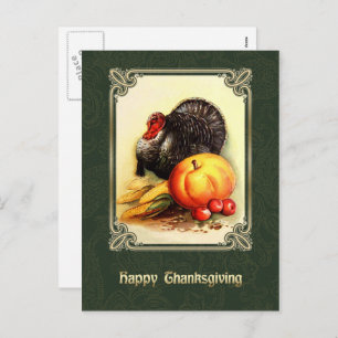 Happy Thanksgiving. Vintage Turkey and Pumpkin Holiday Postcard
