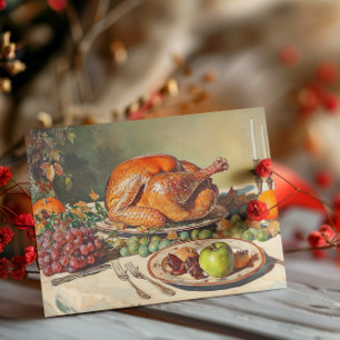 Happy Thanksgiving Vintage Turkey DInner Postcard